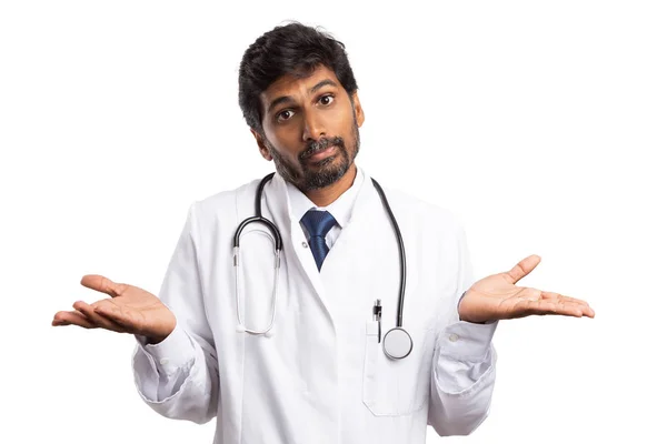 Sanitäter Oder Arzt Mit Ratlosem Gesichtsausdruck Und Handflächen Isoliert Auf — Stockfoto