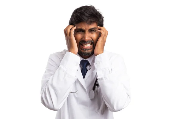 Indischer Sanitäter Mit Einem Zusammenbruch Mit Den Händen Gesicht Und — Stockfoto