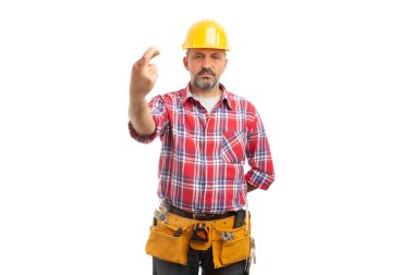 Kötü şans jest destek kavram üzerinde beyaz izole olarak kızgın ifade ile kenetlenmiş parmaklar Foreman'la İnşaat