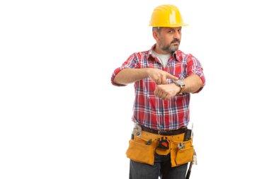Beyaz arka plan üzerinde izole geç kavramı çalıştırdığınız gibi kol saati gösteren ciddi Oluşturucu