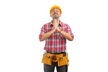 Beyaz arka plan üzerinde izole jest olumlu kavram dua olarak birleştirilen elle iyimser Oluşturucu