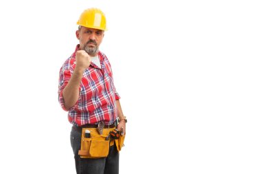 Beyaz stüdyo arka plan üzerinde izole kavramı tehdit olarak gösteren yumruk kızgın agresif Oluşturucu