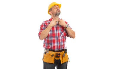 Oluşturucu sabitleme ekose gömlek yaka için hazırlık olarak izole üzerinde beyaz arka plan çalışma