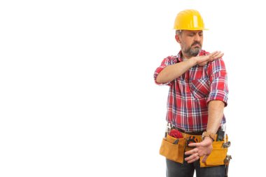 Omuz Kol getting hazır izole üzerinde beyaz stüdyo arka plan olarak ekose gömlek temizlik Oluşturucu