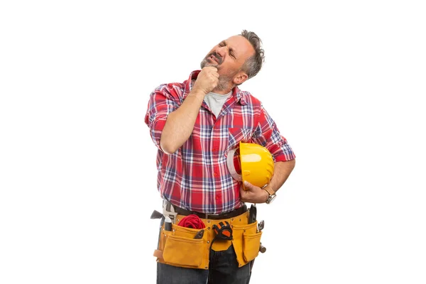 Constructor Estirando Cuello Como Preparándose Para Esfuerzo Físico Aislado Sobre — Foto de Stock