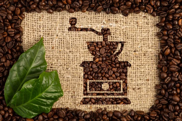 図面豆のグラインダーのブラウンの生地テクスチャ バック グラウンド準備コーヒー コンセプトとして — ストック写真