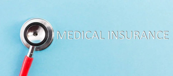Stethoscope Medical Insurance Text Blue Background Healthcare Concept — Stock Photo, Image