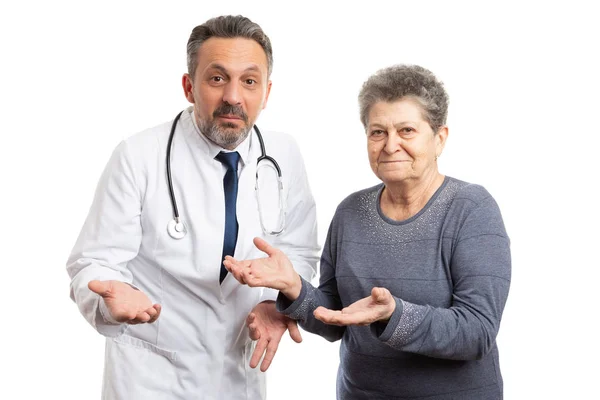 Médecin et patient faisant un geste confus — Photo