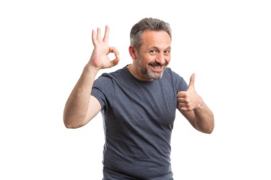 Adam tamam ve jest gibi parmaklarını tutarak