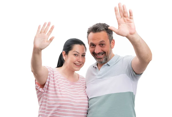 Casal acenando como gesto de saudação — Fotografia de Stock