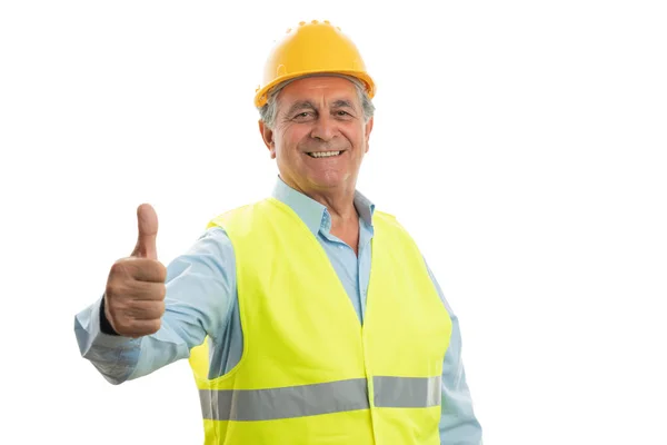 Construtor fazendo polegar até gesto — Fotografia de Stock