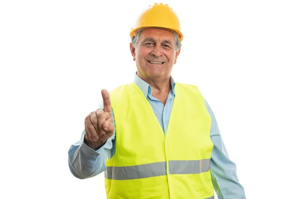 Builder touching invisible screen — Stock Photo, Image
