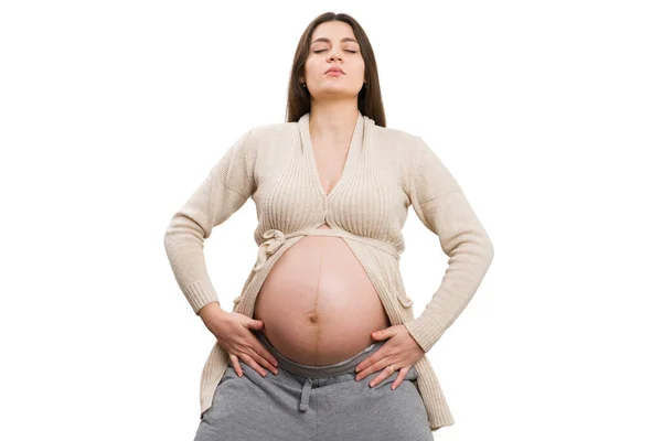 Έγκυος Γυναίκα Επικεντρώνεται Στη Θέση Γιόγκα Απομονώνονται Λευκό Φόντο Έννοια — Φωτογραφία Αρχείου