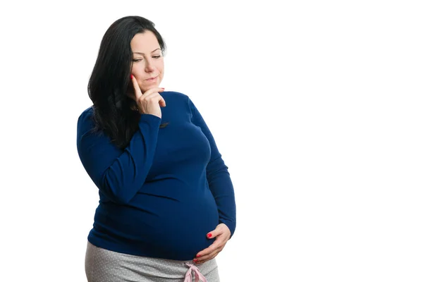 Futura Madre Fare Pensiero Gesto Isolato Sfondo Bianco Come Concetto — Foto Stock