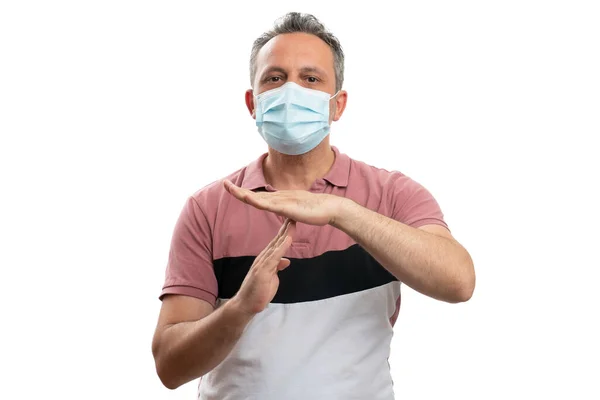 Beyaz Maskeli Ağzı Burnunu Kapatan Grip Salgını Sırasında Elleri Kullanarak — Stok fotoğraf