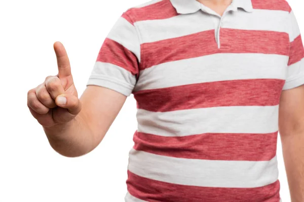 Homem Adulto Vestindo Roupas Casuais Camiseta Verão Close Apontando Dedo — Fotografia de Stock