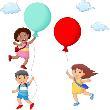 Çocuklar çizgi film asılı balon üzerinde