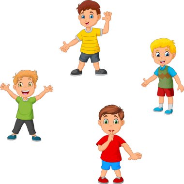 Çizgi film çocuklar toplama el sallayarak ayarla