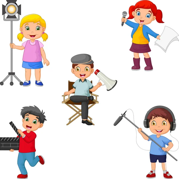 Kids Different Theater Roles Director Actor Gaffer Boom Operator — Stock Vector