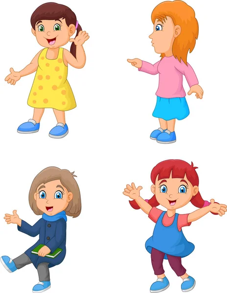 Menina Dos Desenhos Animados Com Pose Diferente — Vetor de Stock