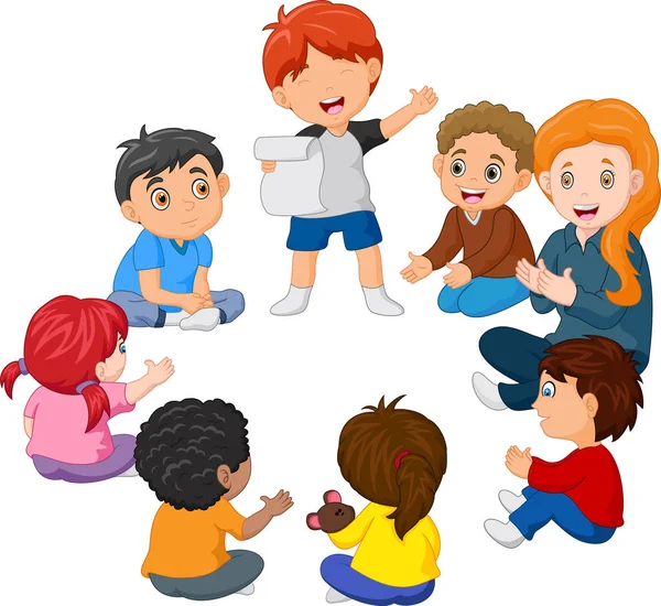 Des Enfants Assis Dans Cercle Lisant Poème Illustration De Stock