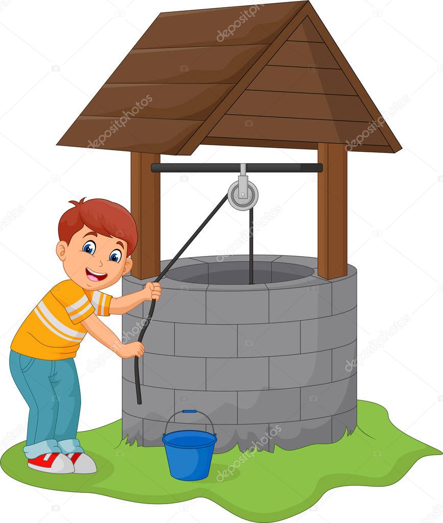 Boy take water in the well