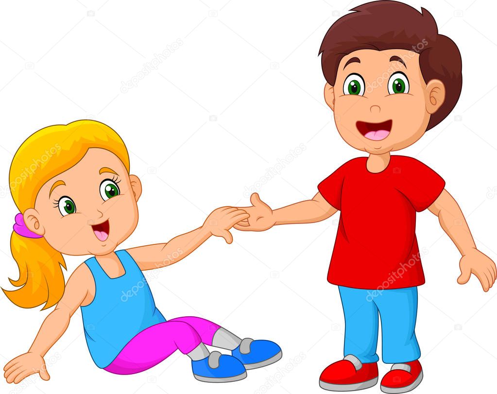 Boy Helping a Girl Stand Up