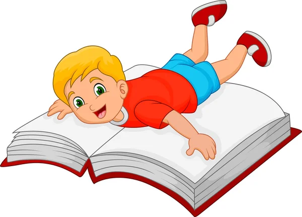 Cartoon Kleiner Junge Mit Großem Buch — Stockvektor