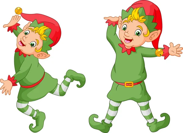 Cartoon Christmas Elves Isolated White Background — Stock Vector