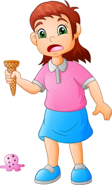 Niña Triste Helado Cayendo — Vector de stock