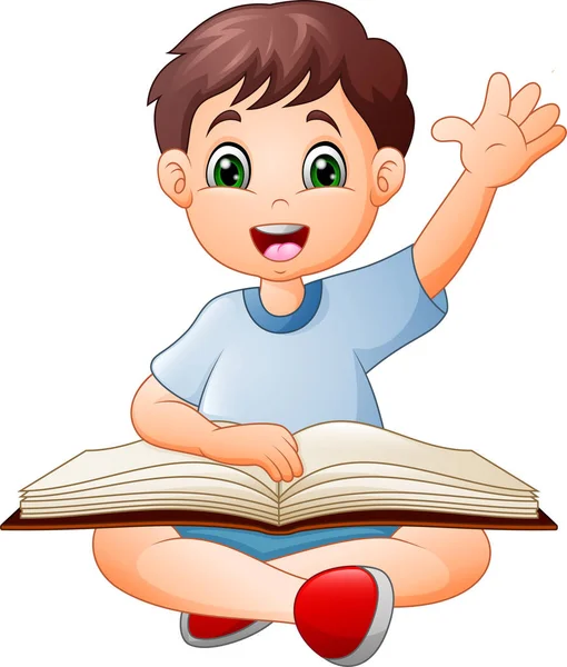 卡通小男孩读一本书 — 图库矢量图片
