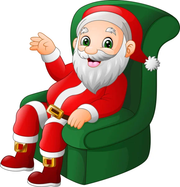 Desenhos Animados Santa Claus Sentado Sofá Verde —  Vetores de Stock