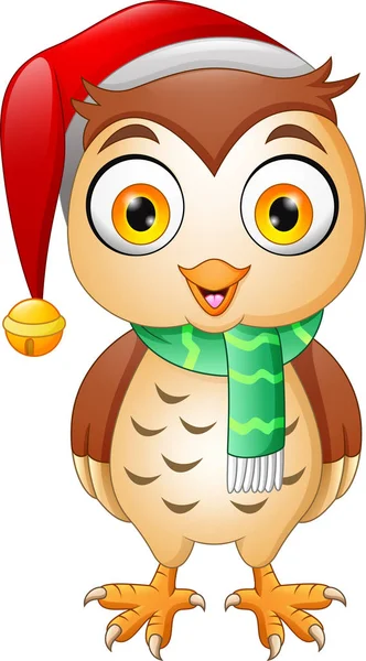 Cartoon Cute Christmas Owl — Stock Vector