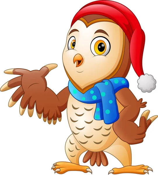 Cartoon Kerst Uil Presenteren — Stockvector