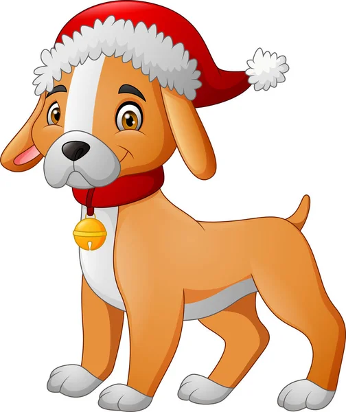 Perro Dibujos Animados Con Sombrero Santa — Vector de stock