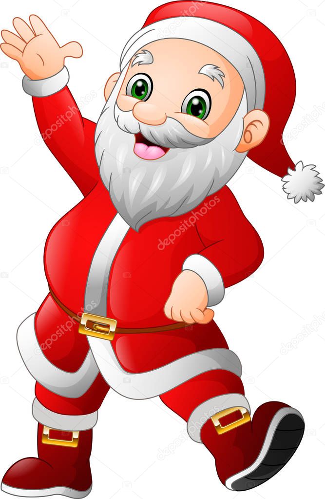Cartoon happy santa claus waving