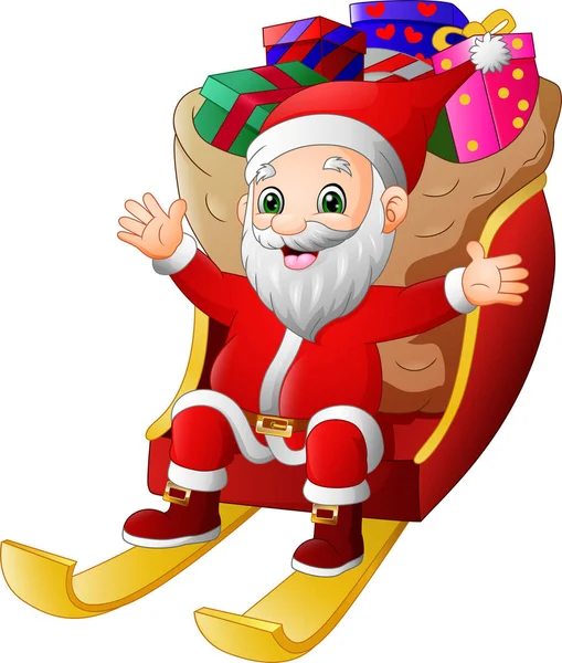 Santa Claus Jazda Saniach Pełnym Prezentów — Wektor stockowy