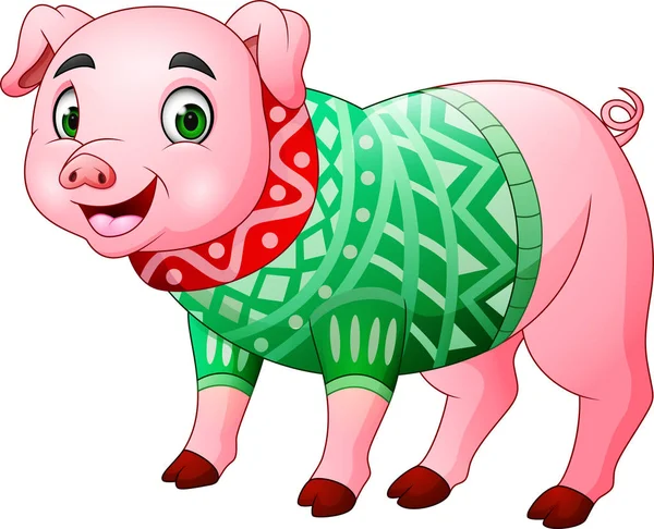 Cute Pig Cartoon Wearing Winter Clothes — Stock Vector