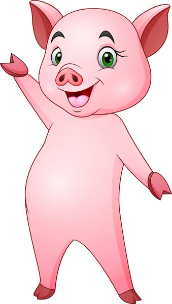 Karikatur Glückliches Schwein Winkt — Stockvektor