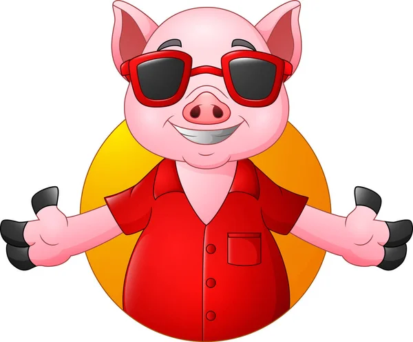 Cartoon Glückliches Schwein Mit Sonnenbrille — Stockvektor