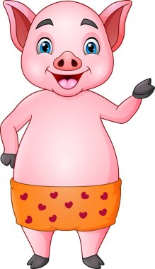 Sevimli domuz karikatür turuncu şortlu