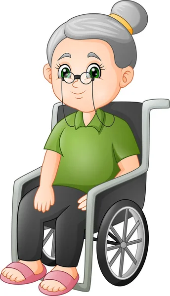 坐在轮椅上的卡通祖母 — 图库矢量图片
