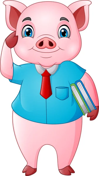 Cartoon Pig Teacher Holding Books — Wektor stockowy