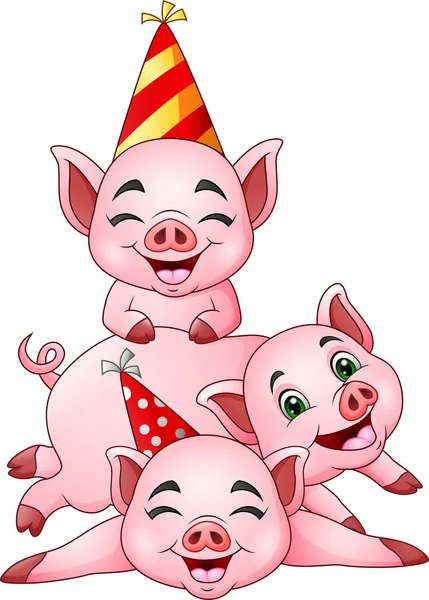 Dibujos Animados Tres Cerdito Una Gorra Fiesta — Archivo Imágenes Vectoriales