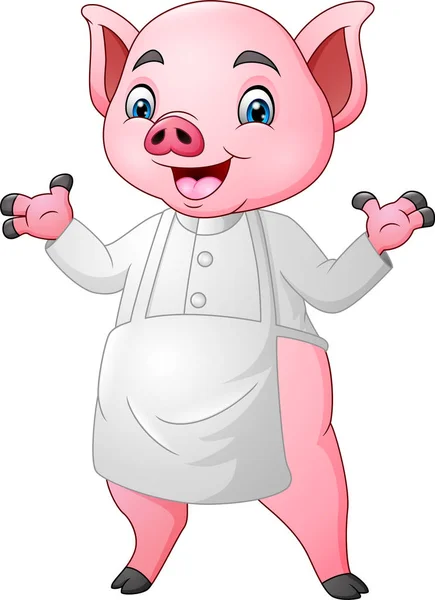 Chef Pig Kreskówka Macha Ręką — Wektor stockowy