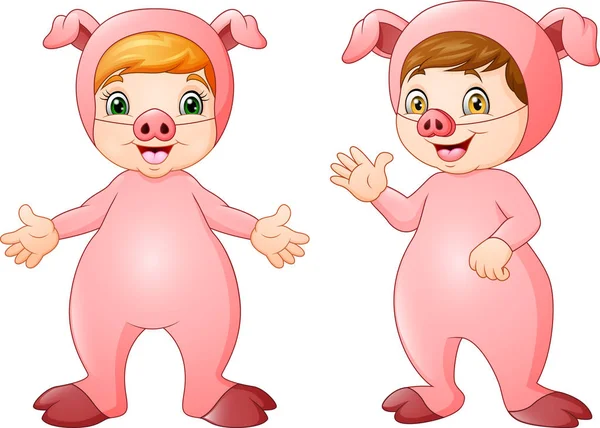 穿着猪服装的卡通孩子 — 图库矢量图片