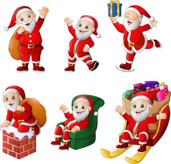 Dibujos Animados Colección Santa Claus Conjunto — Vector de stock