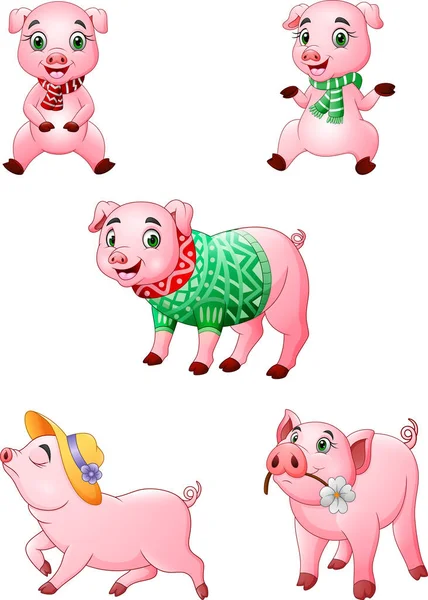 动画片小猪汇集以不同的摆 — 图库矢量图片