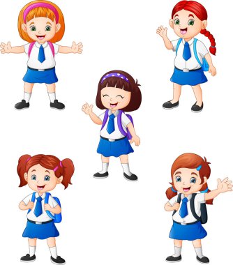 Farklı poz içinde mutlu okul kız