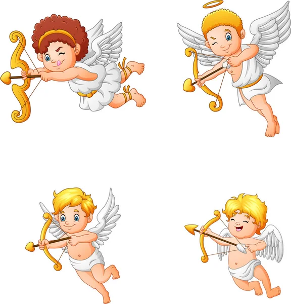 Cartoon Cupid Angel Collection Set — Stock Vector